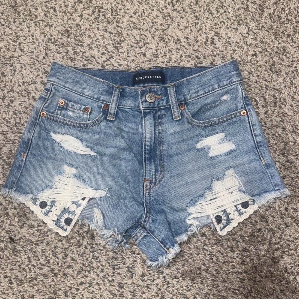 Aeropostale Light Blue Distressed Denim High Waisted Shorts